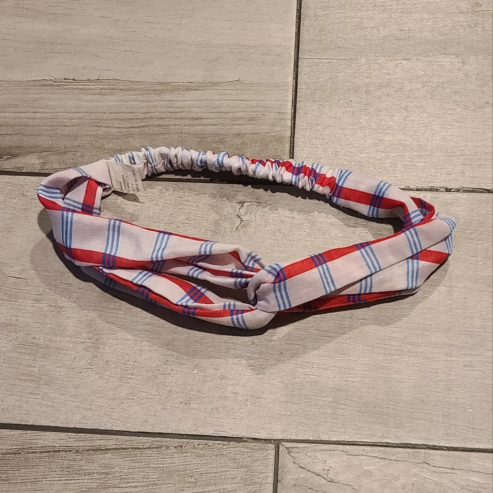 🐣 Red White and Blue plaid cloth headband🧋 💫 🎠☃️🦋🐯🐠🍬🐬🍿🍕